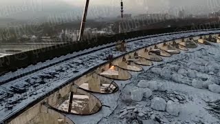 Dramatic video shows Russia stadium collapse with worker on roof [upl. by Reyna121]