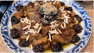 Authentic Moroccan Lamb Tagine with Dried Prunes and Almonds  Moroccan Cuisine [upl. by Arehs]