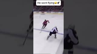 Hip check sent him FLYING😆😆🏒🏒hockeygoals hockeyplayer [upl. by Enimasaj]