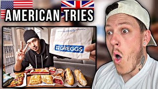 American Tries Greggs For The First Time REACTION [upl. by Dollie506]