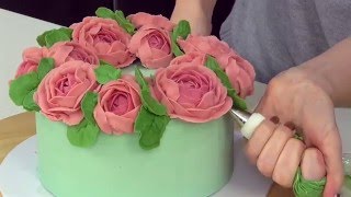 Peony Buttercream Flower Wreath Cake Decorating  CAKE STYLE [upl. by Emearg]