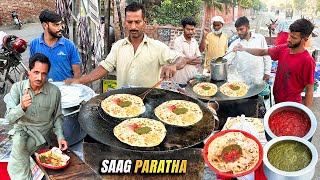 70 RS FOR THE BEST ALOO SAAG PARATHA IN PAKISTAN STREET FOOD HEAVEN  SAAG PARATHA STREET BREAKFAST [upl. by Mayworm]