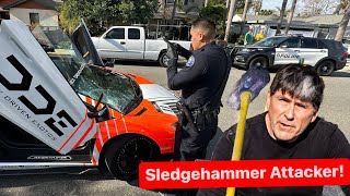 3 MEN ATTACK LAMBORGHINI OWNER AND SMASH CAR WITH SLEDGEHAMMER [upl. by Yerag]