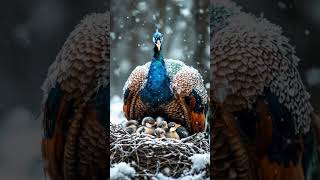 Heroic Peacock Guards Chicks During Whiteout Snowstorm shortsfeed owl shorts wildlife mother [upl. by Sucy502]