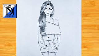 How to draw a Beautiful Girl  Pencil Sketch for beginner  Easy drawing tutorial  Simple drawing [upl. by Arodasi347]