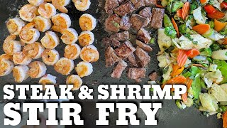 Steak and Shrimp Stir Fry on the Griddle  Easy Blackstone Recipe [upl. by Adrianna]