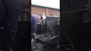 S15 Loco 506 Team shoveling Coal Ropley Station Watercress Line Hampshire [upl. by Allan]