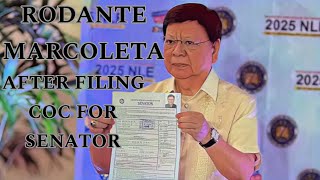 RODANTE MARCOLETA AFTER FILING COC FOR SENATOR [upl. by Rein369]