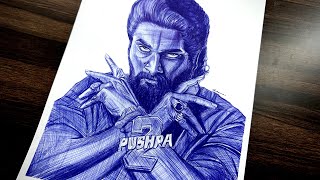 Pushpa 2 poster drawing  Allu Arjun drawing  ballpoint pen drawing  Timelapse drawing video [upl. by Mcilroy]