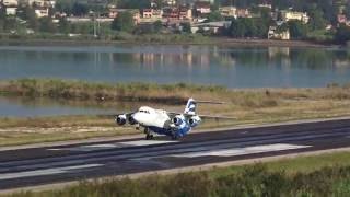 SXEMI Ellinair British Aerospace Avro RJ85 Corfu Airport CFU with Live ATC 1080p [upl. by Morrill]