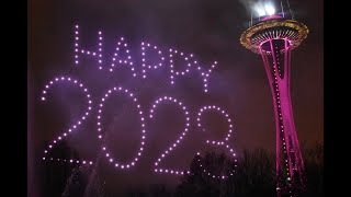 New years at the needle  fireworks lasers and drones ring in 2023 at the Space Needle Seattle [upl. by Aivon]