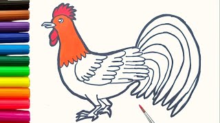 How to draw a RoosterEasy Rainbow Rooster Drawing step by step Coloring for beginners and toddlers [upl. by Hillinck]