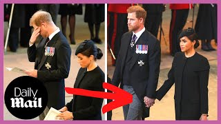 Prince Harry and Meghan Markle Body Language analysis during Queen Elizabeth IIs procession [upl. by Ykcub]