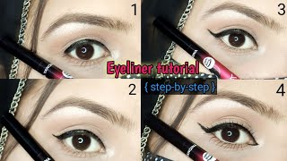 Eyeliner tutorial for beginners eyeliner lagane ka tarika  stepbystep  Makeover with Warda [upl. by Neelac142]