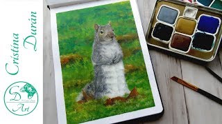 REALISTIC squirrel in GOUACHE – Trying CARAN DACHE gouache [upl. by Araid185]