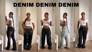 CURVY GIRL FRIENDLY JEANS  BAGGY CARGO AND FLARED JEANS ft FashionNova [upl. by Nowahs]