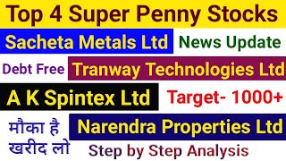 Penny Stocks  Sacheta Metals  Tranway Technologies  A K Spintex  Narendra Properties  Stock Buy [upl. by Riggall]