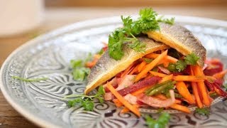 Peppers Crispy Skin Sea Bass on a Fresh Spring Salad [upl. by Enyleuqcaj]