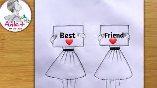 Best friend ❤pencil sketch  step by step very easyhow to draw friendship day drawing bff drawing [upl. by Richardson805]