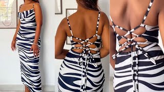 how to sew a tie back fitted dress lace up back dress NO pattern drafting needed [upl. by Towne]