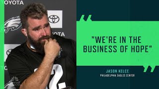 Jason Kelce overcome with emotion while discussing Lane Johnsons journey [upl. by Anelrahs381]