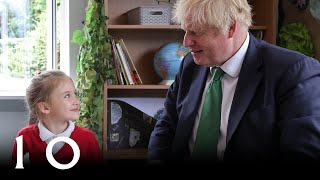 Prime Minister Boris Johnson meets Ukrainian refugee children at school [upl. by Dloreg325]