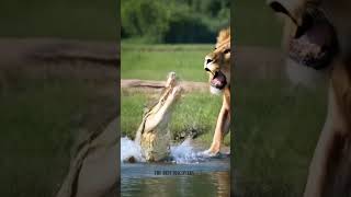 Crocodile attack lions in water shorts crocodile lion animals attacks amazing amazon [upl. by Sirromal]