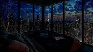 Luxury Apartment In Modern Building Overlooking The City In The Distance Heavy Rain At Night 😴😴 [upl. by Woothen]