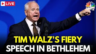 Tim Walz LIVE Walz Attacks Trump amp Vance In A Fiery Speech Gov Tim Walz Speech In Bethlehem N18G [upl. by Jankell]