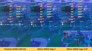 iGPU  Pentium G5400 vs Athlon 200GE vs Athlon 200GE OC  UHD 610 vs Vega 3  Fortnite [upl. by Inittirb898]