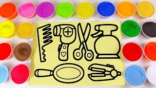 Sand Painting Hair Salon Tools  How To Draw and Paint with Color Sand [upl. by Stolzer373]