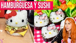 SUSHI Y HAMBURGUESA DE HELLO KITTY 🎀  EXPECTATIVAREALIDAD [upl. by Ayiotal]