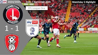 Charlton Athletic 11 Rotherham United Matchday 5 202425 EFL League One Highlight [upl. by Torre]