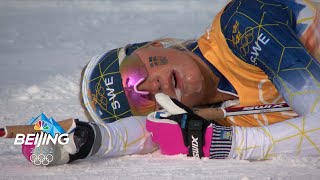 Crosscountry carnage Exhausted skiers biathletes collapse at finish line  2022 Winter Olympics [upl. by Buote]