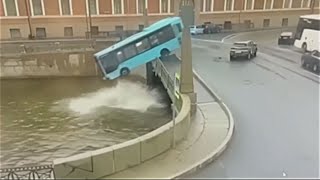 VIDEO  Bus plunges off a bridge in the Russian city of St Petersburg [upl. by Aivatnuhs]