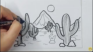 🏜 Cómo dibujar PAISAJES de desiertos fáciles y paso a paso  How to draw easy desert LANDSCAPES [upl. by Akimet]