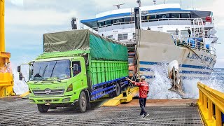 Risky Way Dozens of Massive Trucks Exit an Unstable Ferry Boat [upl. by Conway792]