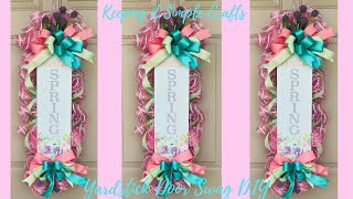 DOLLAR TREE SPRING YARDSTICK DOOR SWAG WREATH DIY EASY TO MAKE BEGINNER FRIENDLY HIGH END DECOR 🌷 [upl. by Htnicayh]