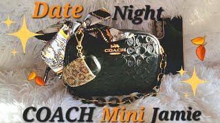 COACH MINI JAMIE  DATE NIGHT  WHATS IN MY BAG 🧡 handbagsfashionwhatsinmybaggirlythingscute [upl. by Kcired]