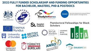 Fully Funded Scholarship and Funding Opportunities in 2023 for Bachelor Masters PhD amp Postdocs [upl. by Ayaj]