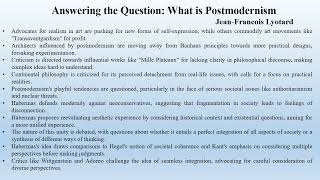 Lyotards quotAnswering the Question What is Postmodernismquot Summary [upl. by Cullan]