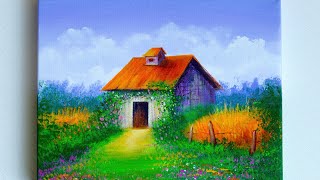 Acrylic Landscape Painting  Spring Painting  Old House Scenery Painting [upl. by Ramin334]