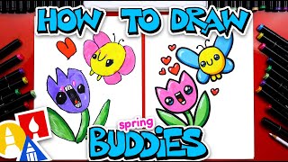 How To Draw Spring Buddies tulip and butterfly [upl. by Anayia]