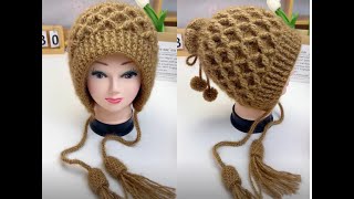 Beautiful Grid pattern tassel hat warn beain hat tutorial [upl. by Hsenid876]