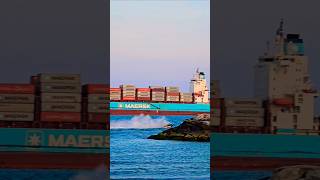 MAERSK BAYETE on the Rocks🌊🌊containership ship wow epic waves oiltanker [upl. by Anivol]