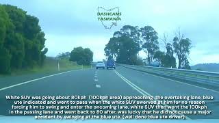 doing 80 until overtaking lane than nearly causes an accident Tasmania [upl. by Esirahs100]