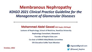 Membranous Nephropathy KDIGO 2021 Guidelines  Arabic Language  Dr Gawad [upl. by Lhok]