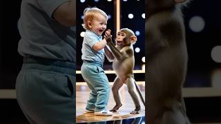 Bebê e macaco dançando baby viralvideo crianças cuteshortsgottalent animaisebebesbebê [upl. by Wey239]