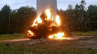 EXPLOSIVES DEMOLITION  Damaged Wind Turbine [upl. by Anirrak]