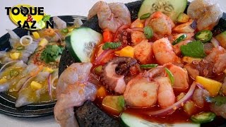 Molcajete de Mariscos  Aguachile Rojo Toque y Sazón [upl. by Adnoek]